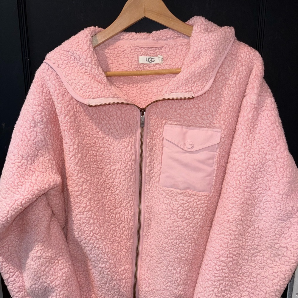 UGG Kadence Sherpa Hoodie Zip Jacket Pink Fleece Size M - Picture 2 of 8